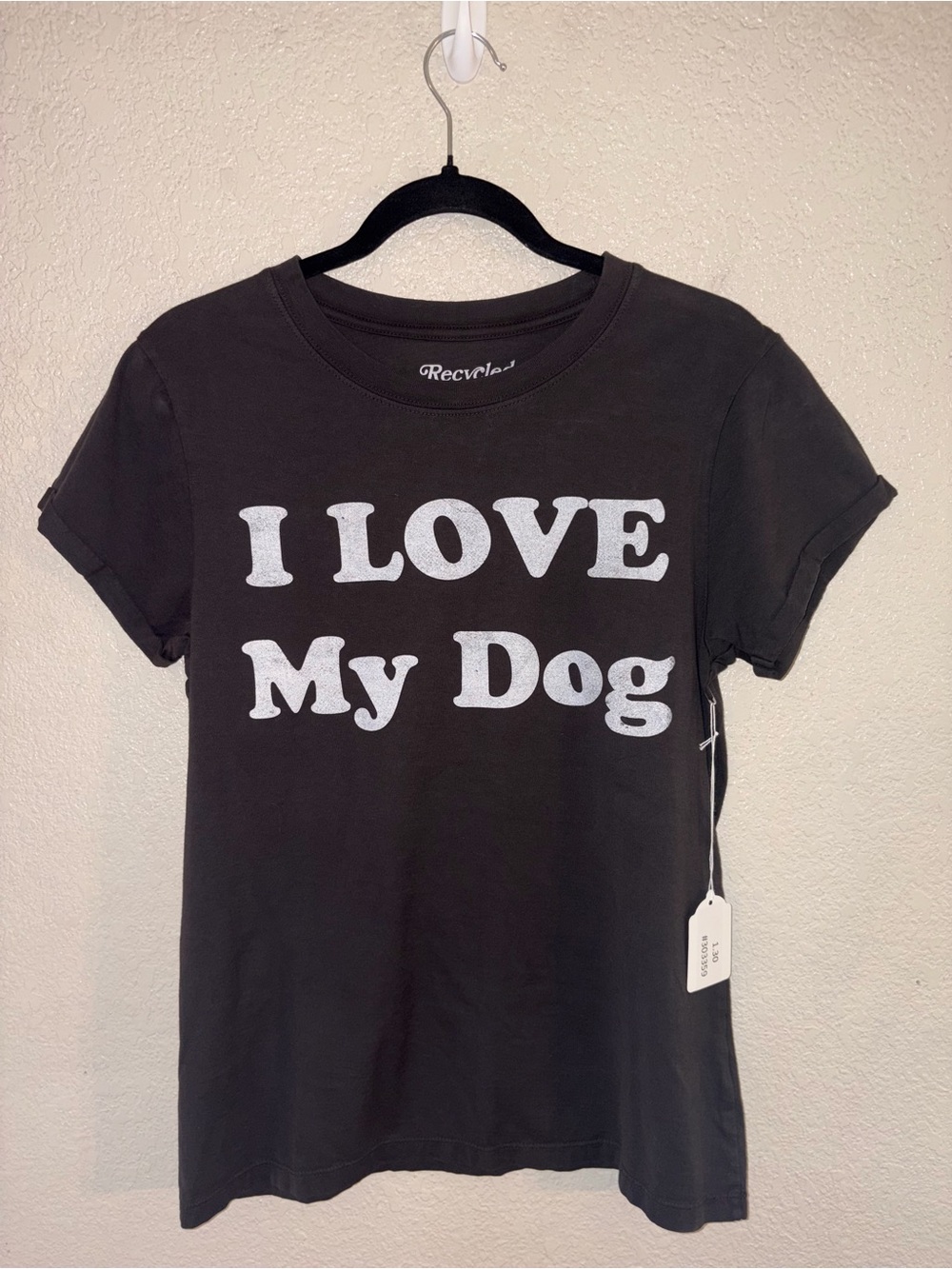 ❤️🐶NWT Recycled Karma "I LOVE MY Dog Graphic Tee" Dark Gray🩶w/ White🤍Font SMALL - Picture 2 of 9